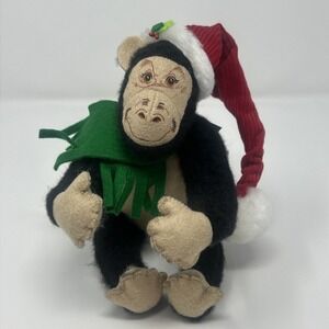 NWT Annalee 8" Ribbon Gorilla Christmas Santa Hat & Green Scarf 2010